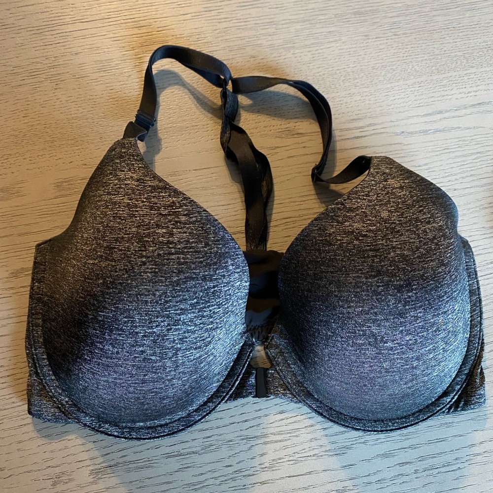 Heather grey VS Racerback front clasp push-up bra